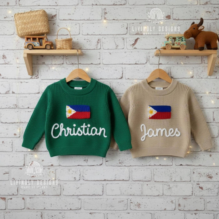 Personalized Name Philippines Flag Knit Baby and Kids Sweater
