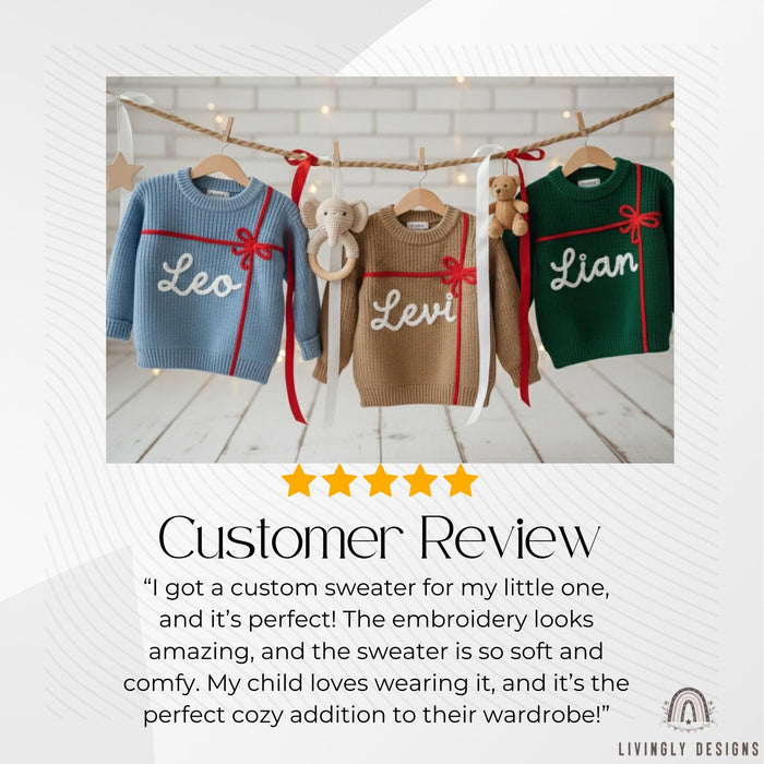 Personalized Baby Knit Sweaterwith Name & Embroidered Ribbon