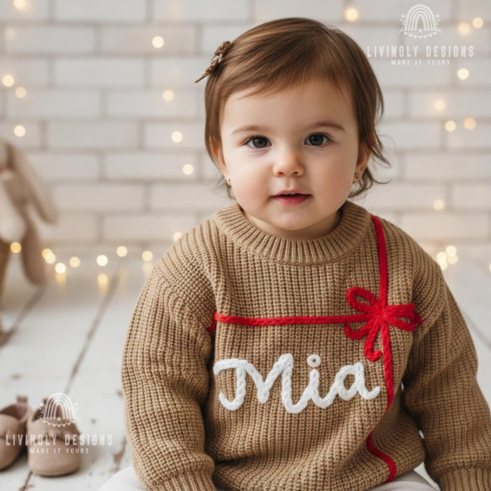 Personalized Baby Knit Sweaterwith Name & Embroidered Ribbon