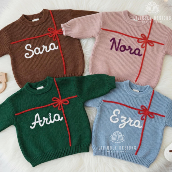 Personalized Baby Knit Sweaterwith Name & Embroidered Ribbon