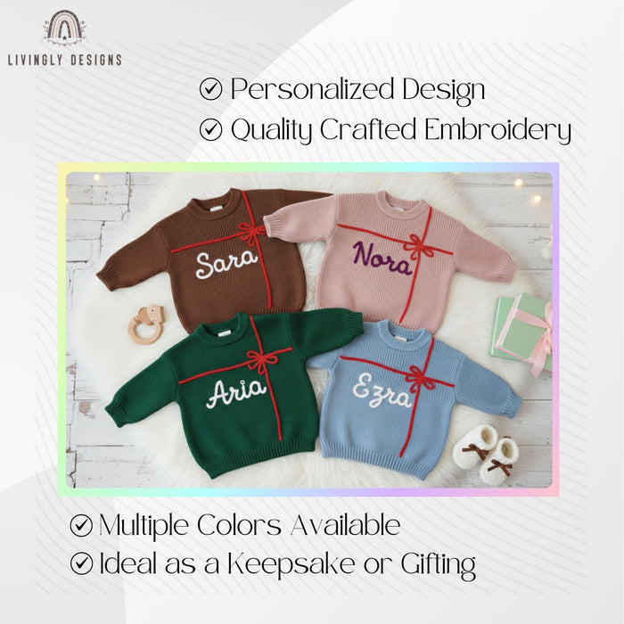 Personalized Baby Knit Sweaterwith Name & Embroidered Ribbon