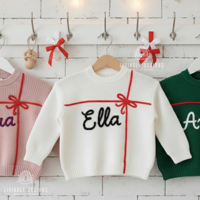 Personalized Baby Knit Sweaterwith Name & Embroidered Ribbon