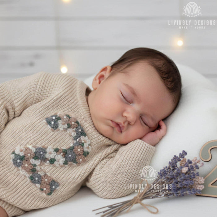 Custom Birthday Floral Number Embroidered Baby Jumper
