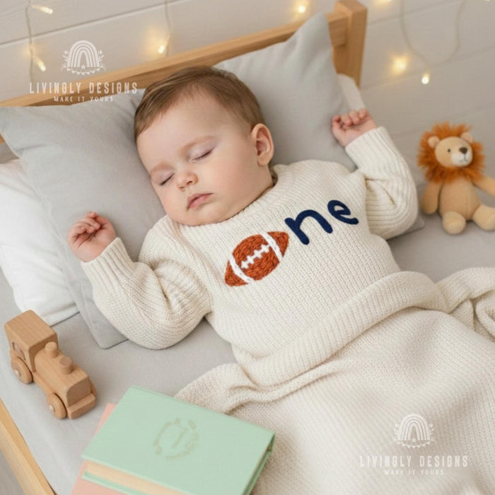 Personalized  Birthday Sweater with Football Detail Number/Age Keepsake