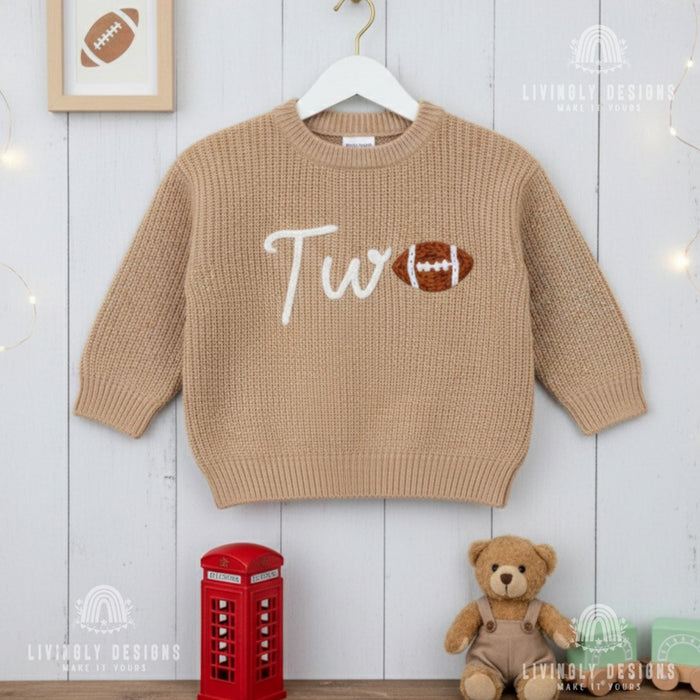 Personalized  Birthday Sweater with Football Detail Number/Age Keepsake