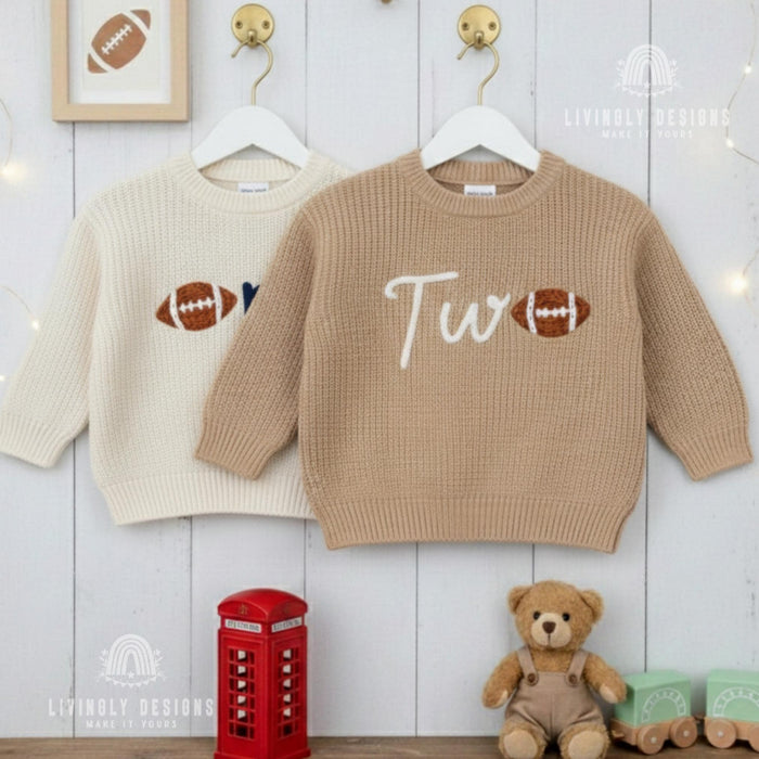 Personalized  Birthday Sweater with Football Detail Number/Age Keepsake