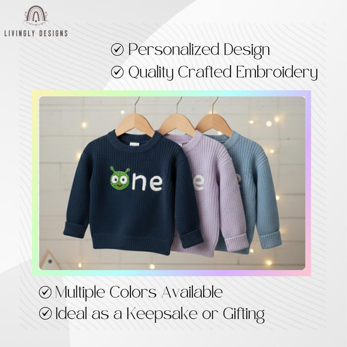 Personalized Number/Age Birthday Knit Sweater with Alien Detail