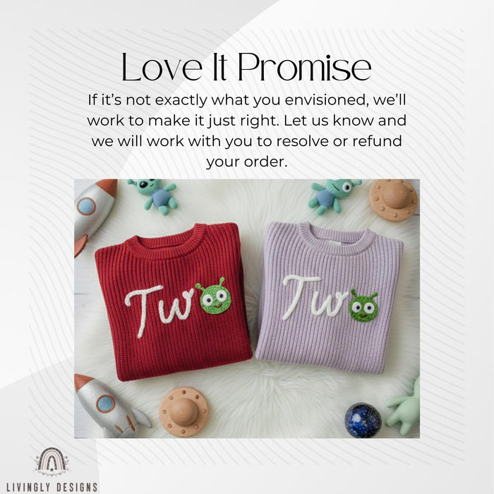 Personalized Number/Age Birthday Knit Sweater with Alien Detail