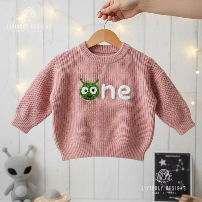 Personalized Number/Age Birthday Knit Sweater with Alien Detail