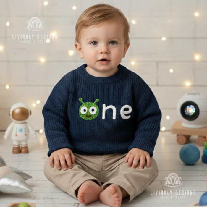 Personalized Number/Age Birthday Knit Sweater with Alien Detail