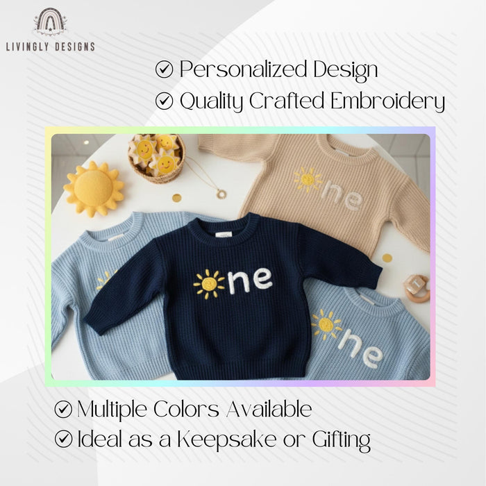 Personalized Number/Age Birthday Knit Sweater with Sun Detail