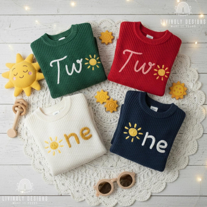 Personalized Number/Age Birthday Knit Sweater with Sun Detail