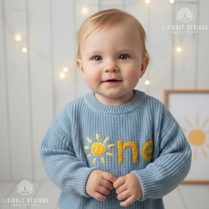 Personalized Number/Age Birthday Knit Sweater with Sun Detail