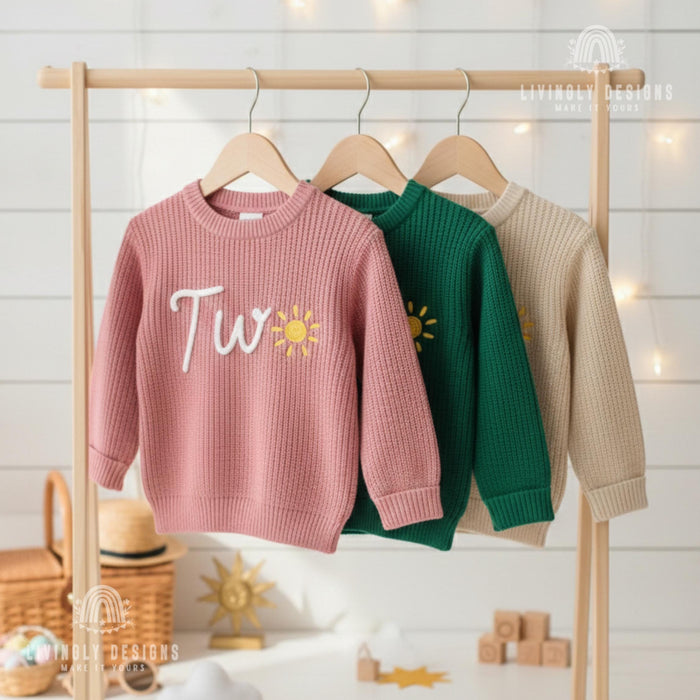 Personalized Number/Age Birthday Knit Sweater with Sun Detail