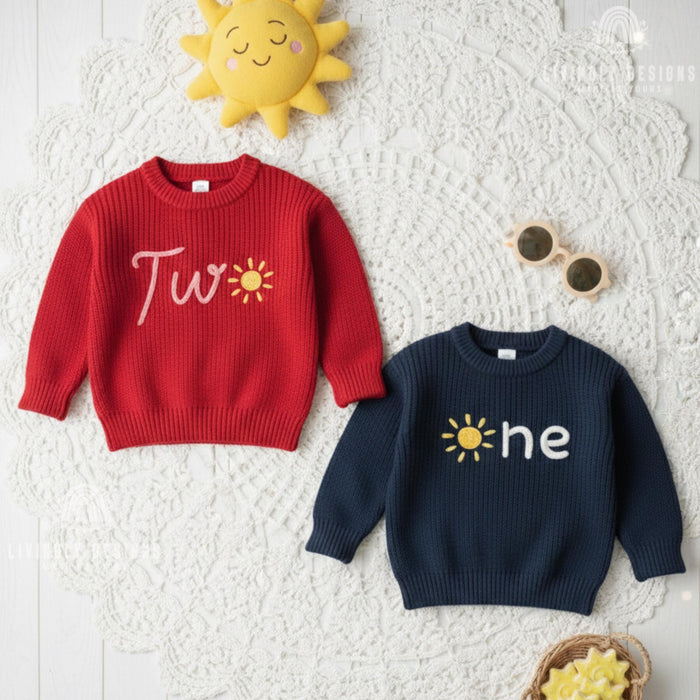 Personalized Number/Age Birthday Knit Sweater with Sun Detail