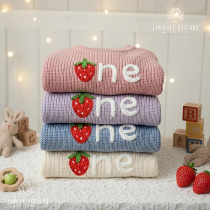Personalized Number/Age Birthday Knit Sweater with Strawberry Detail