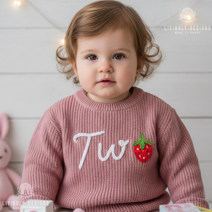 Personalized Number/Age Birthday Knit Sweater with Strawberry Detail