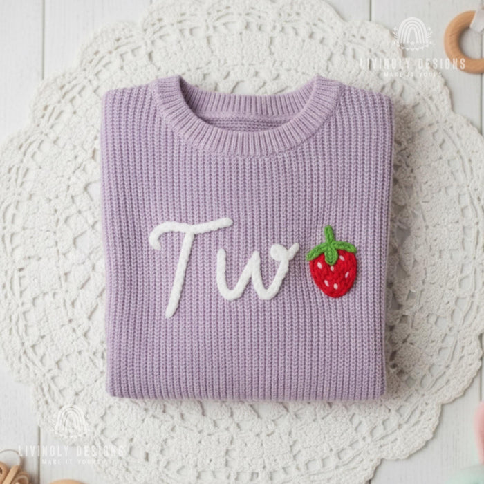Personalized Number/Age Birthday Knit Sweater with Strawberry Detail