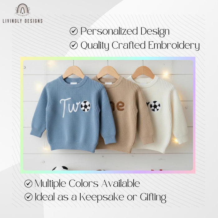 Personalized Number/Age Birthday Knit Sweater with Soccer Detail