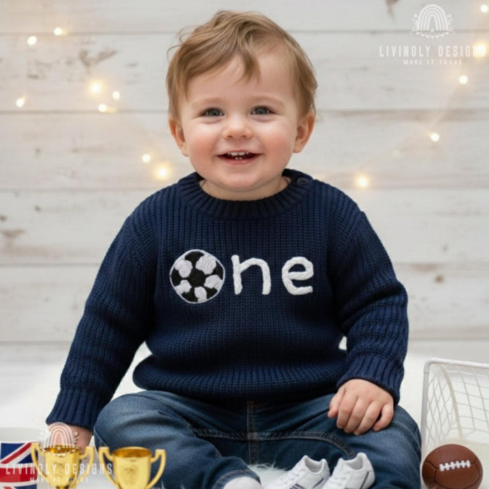 Personalized Number/Age Birthday Knit Sweater with Soccer Detail