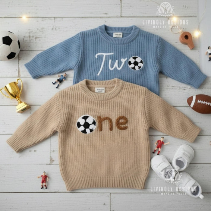 Personalized Number/Age Birthday Knit Sweater with Soccer Detail