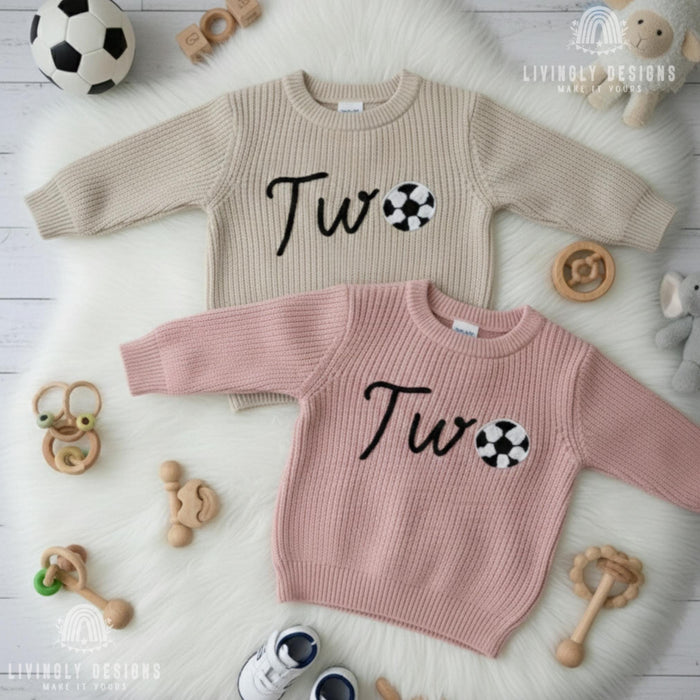 Personalized Number/Age Birthday Knit Sweater with Soccer Detail