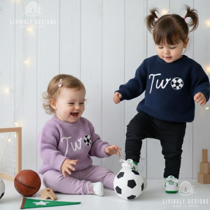 Personalized Number/Age Birthday Knit Sweater with Soccer Detail