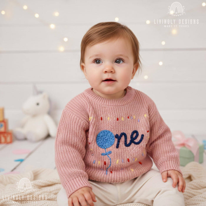 Custom Birthday Knit Sweater with Balloon Celebration Keepsake