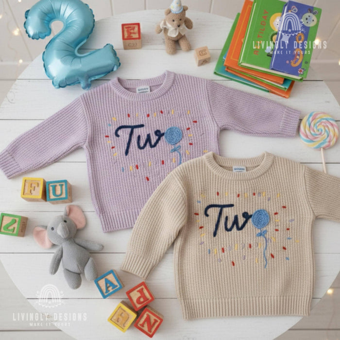 Custom Birthday Knit Sweater with Balloon Celebration Keepsake