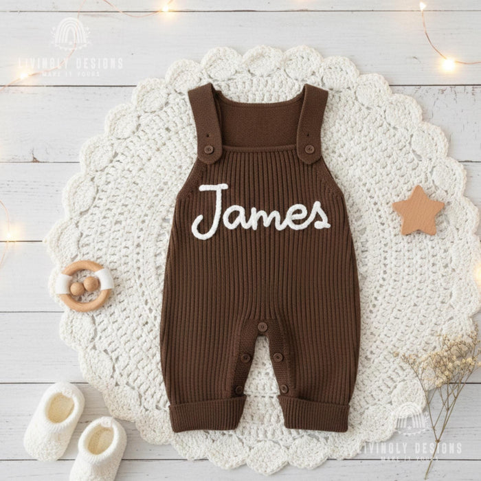 Personalized Knit Baby Overalls: Custom Name Romper