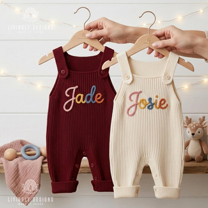 Personalized Knit Baby Overalls: Custom Name Romper