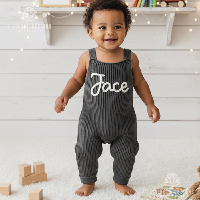 Personalized Knit Baby Overalls: Custom Name Romper