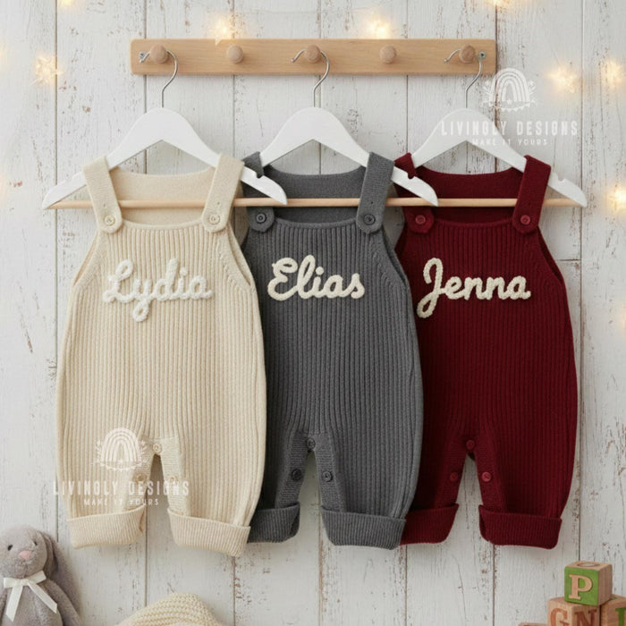 Personalized Knit Baby Overalls: Custom Name Romper