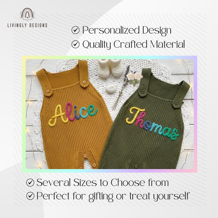 Personalized Knit Baby Overalls: Custom Name Romper