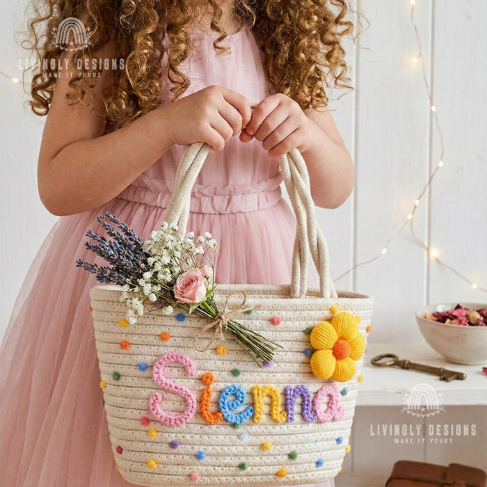 Custom Embroidered Rope Basket: Easter Tote Bag