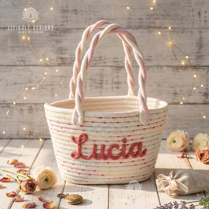 Custom Embroidered Rope Basket: Easter Tote Bag