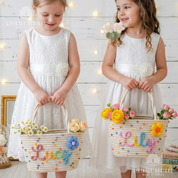 Custom Embroidered Rope Basket: Easter Tote Bag