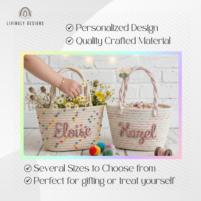 Custom Embroidered Rope Basket: Easter Tote Bag