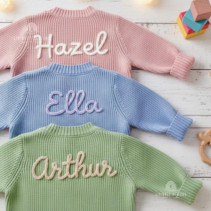 Custom Baby Name Cardigan | Personalized Knit Jumper | Embroidered Infant Sweater | Unique Baby Gift