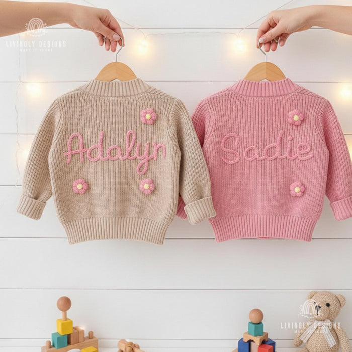 Custom Baby Name Cardigan | Personalized Knit Jumper | Embroidered Infant Sweater | Unique Baby Gift