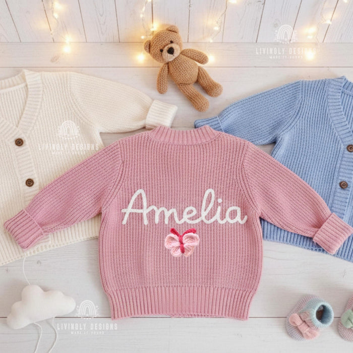 Custom Baby Name Cardigan | Personalized Knit Jumper | Embroidered Infant Sweater | Unique Baby Gift