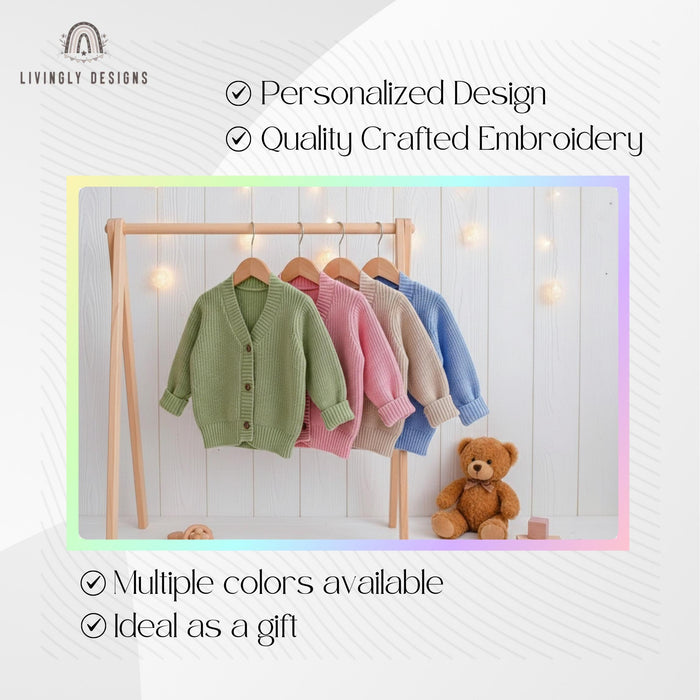 Custom Baby Name Cardigan | Personalized Knit Jumper | Embroidered Infant Sweater | Unique Baby Gift