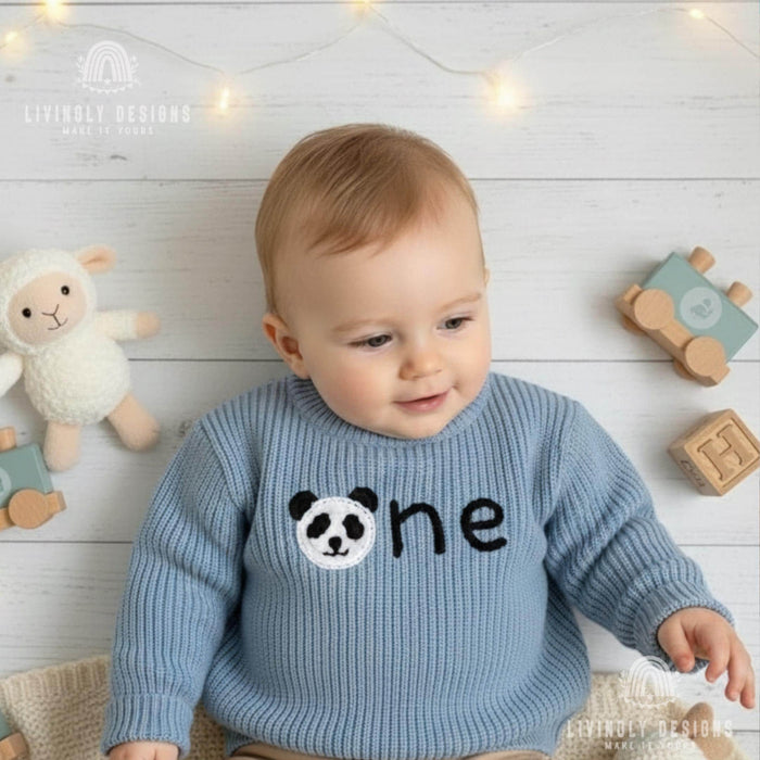 Personalized Number Knit Sweater Custom Panda Wild Animal Keepsake