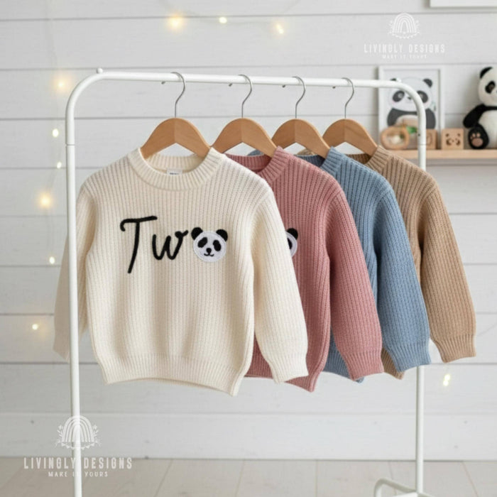 Personalized Number Knit Sweater Custom Panda Wild Animal Keepsake
