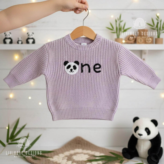 Personalized Number Knit Sweater Custom Panda Wild Animal Keepsake