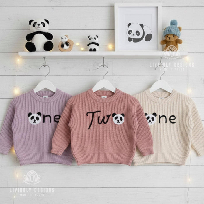 Personalized Number Knit Sweater Custom Panda Wild Animal Keepsake