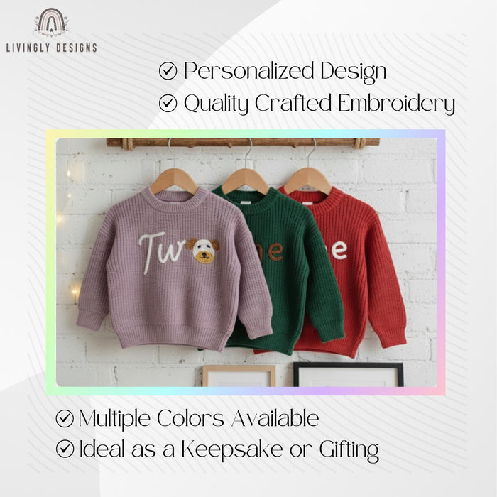 Personalized Number/Age Birthday Knit Sweater with Puppy Detail