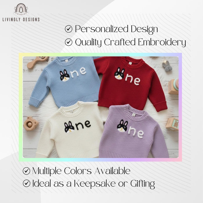 Personalized Number Knit Sweater Custom Bunny Animal Keepsake