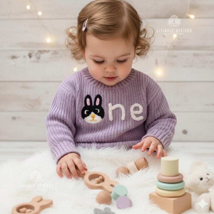 Personalized Number Knit Sweater Custom Bunny Animal Keepsake
