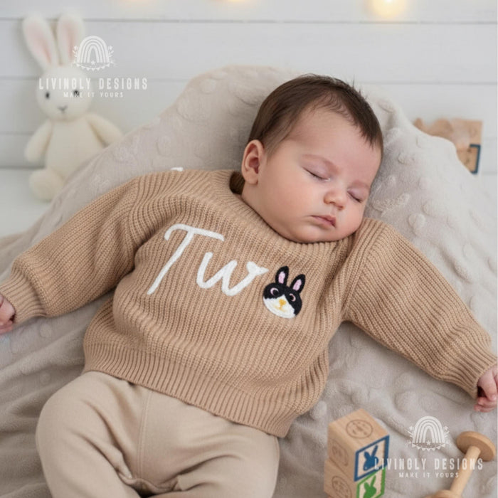 Personalized Number Knit Sweater Custom Bunny Animal Keepsake